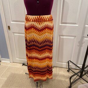 ANA Women Orange Maroon Maxi Boho Bohemian Chevon‎ Print Casual Maxi Skirt | XL